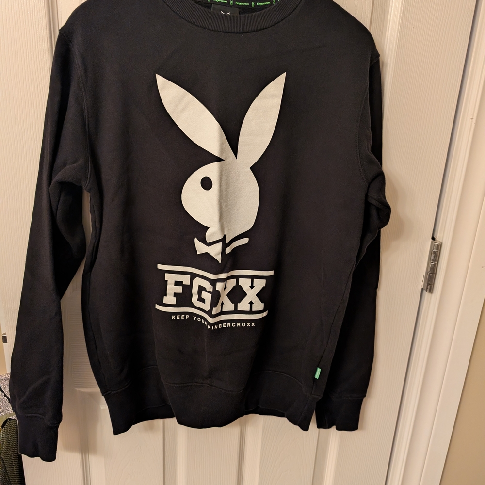 Fingercroxx Black Sweatshirt With Playboy Bunny Logo Size Large